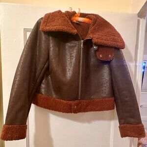 Faux Leather and Fur Bomber Jacket